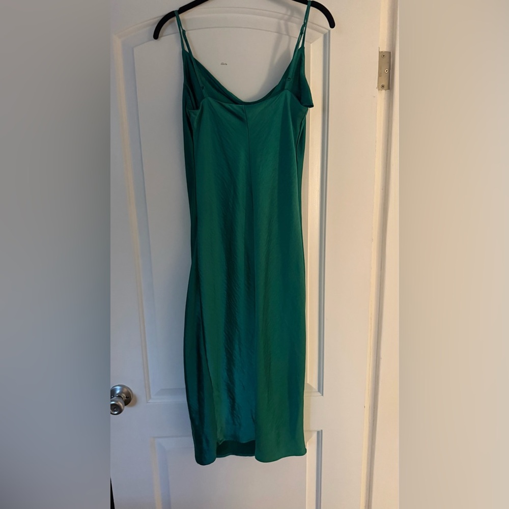 Green, silky midi dress
